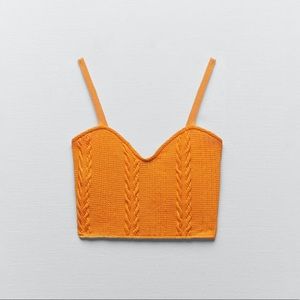 ZARA NWT Orange Cable-Knit Crop Top